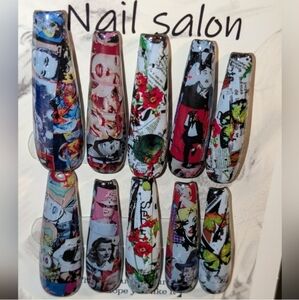 Handcrafted Custom Colorful Pop Art Press On Nails Sz Medium